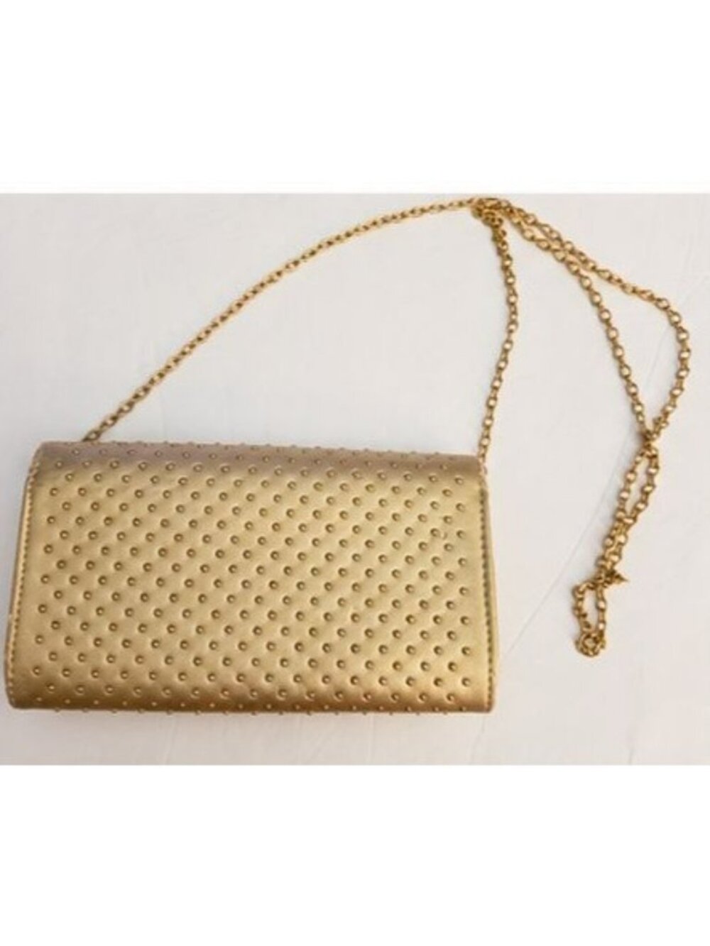 RS Gold Studded Clutch Crossbody Bag Metallic Evening Purse Chain Strap Wallet - Picture 2 of 9